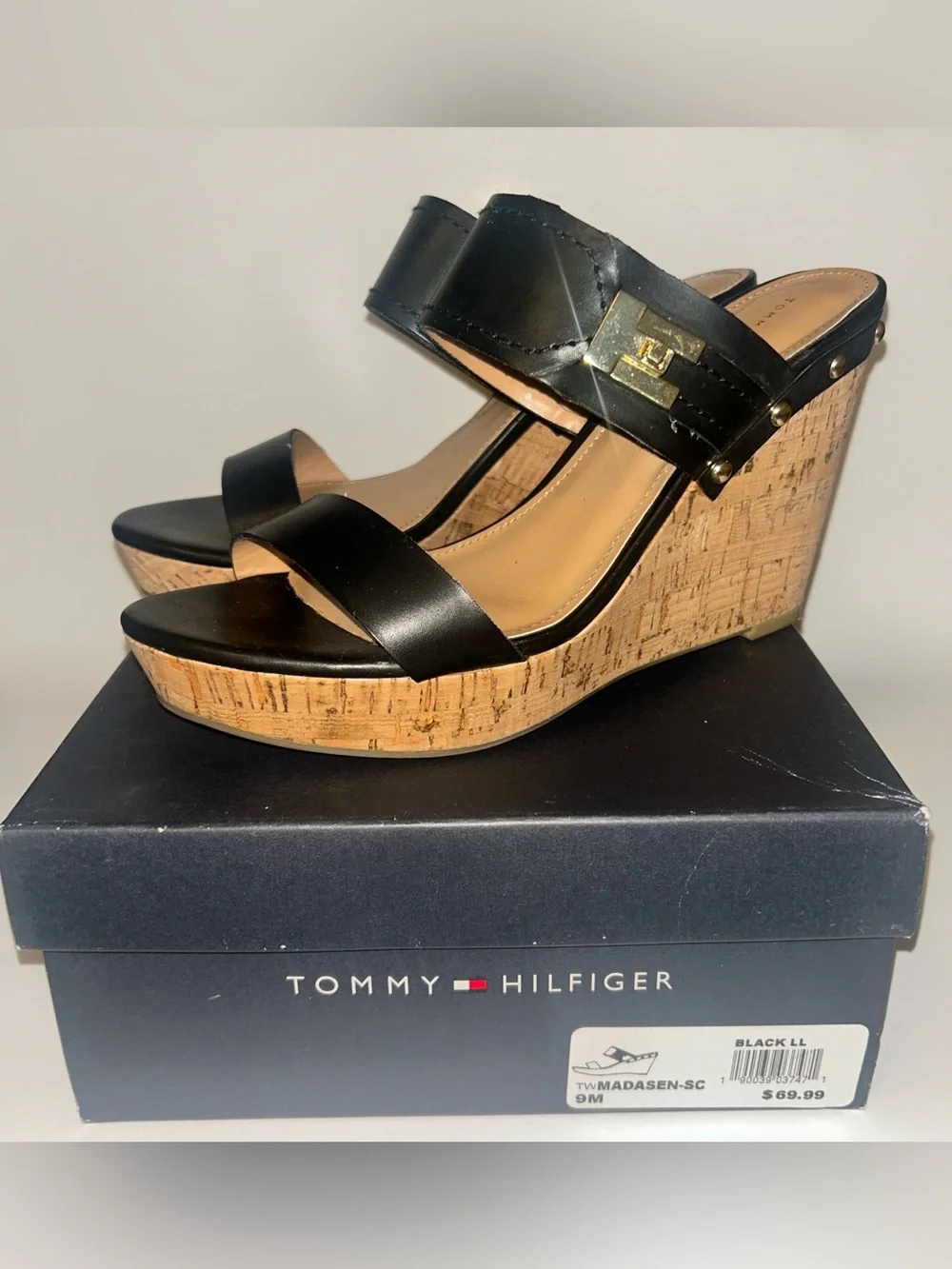 Tommy Hilfiger Black Madasen Wedge -Size 9M